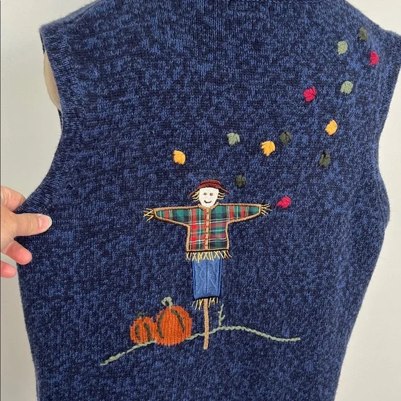 CJ Banks Women’s Size 1X Sweater Vest Hand Embroidered Fall Autumn Pumpkin - Picture 6 of 13